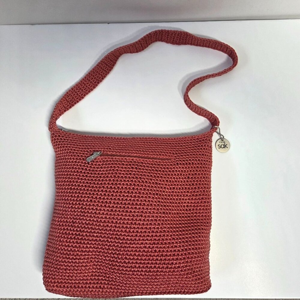 The Sak Purse Coral Pink Orange Crochet Shoulder Bag Boho Hippie Travel Y2K